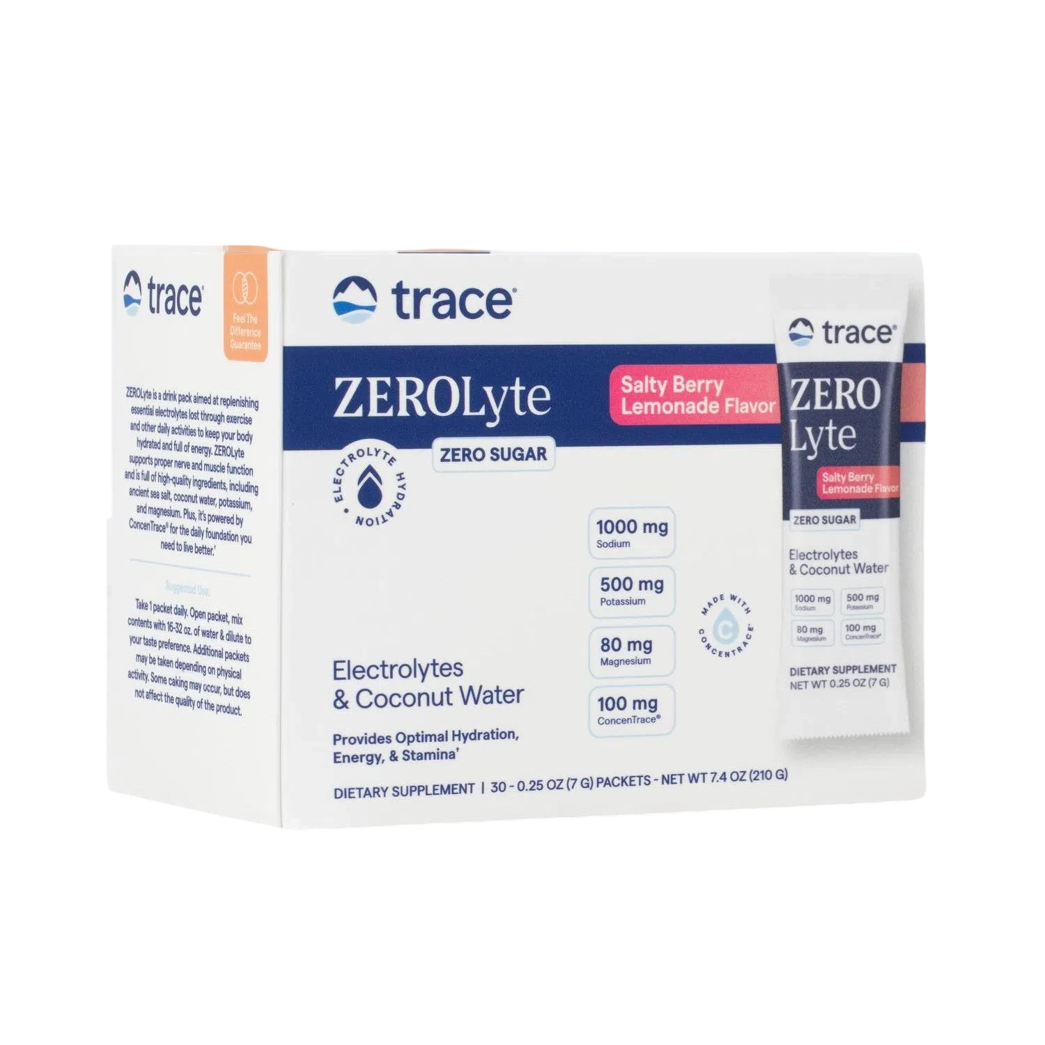 Zerolyte Berry Lemonade, 210g (7.4 oz) – Paq 30 Sobres de 7g – Trace Minerals-Wellu